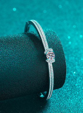 s925银镀18K金手镯双排满镶全莫桑石手链简约高级感镀PT950铂金