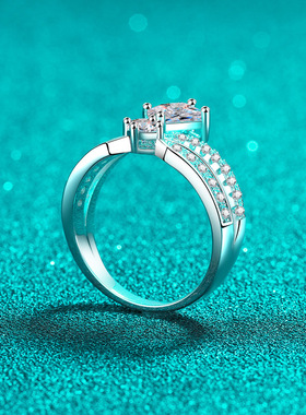 s925银镀18K金皇冠戒指 莫桑石指环镀pt950铂金简约大气节日礼物