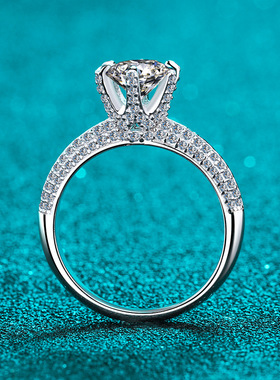 s925银镀18K金戒指女镀pt950铂金半壁江山镶嵌莫桑石戒子新款简约