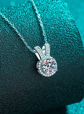 S925纯银镀18K金莫桑钻项链甜美吊坠镀PT950 铂金钻石简约设计感