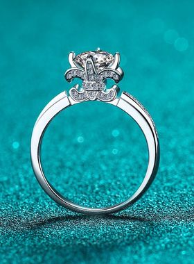 s925银镀18K金莫桑石戒指女皇冠指环镀pt950铂金高端时尚饰品礼物