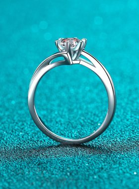 s925银镀18K金简约雪花小红书同款30分50分莫桑钻戒指镀PT950铂金