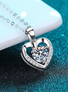 s925银镀18K金爱心项链时尚ins风莫桑钻女神款吊坠镀PT950 铂金