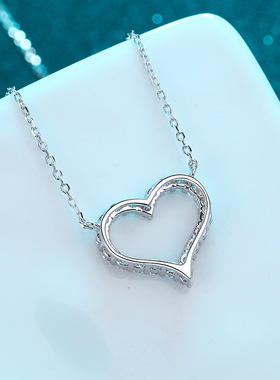 S925纯银镀18K金爱心型莫桑钻吊坠莫桑石项链女款坠子镀pt950铂金