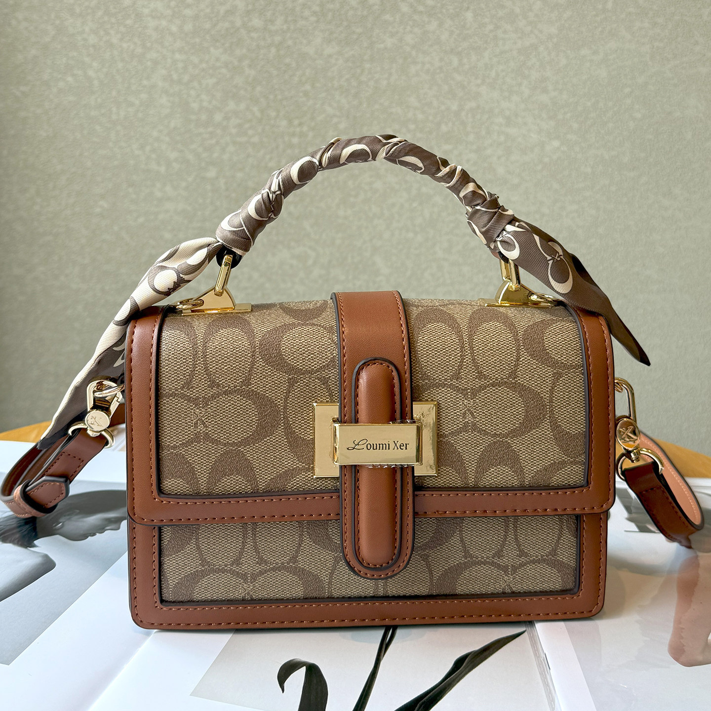 品牌正品真皮包包斜挎小方包女式2025新款时尚老花单肩手提小包,淘宝优惠券,粉丝福利购,淘宝优惠卷