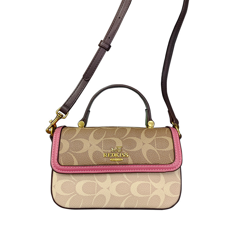 品牌女包真皮小方包高级感撞色老花斜挎包2025新款迷你单肩小包包,淘宝优惠券,粉丝福利购,淘宝优惠卷