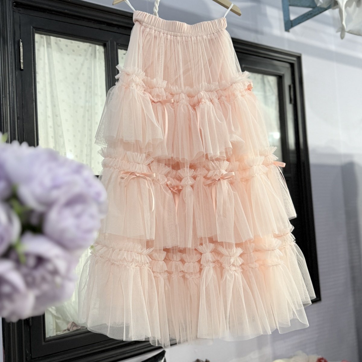 蝴蝶结蛋糕裙层次感跳舞大摆网纱半身裙A字蓬蓬裙中长纱裙,淘宝优惠券,粉丝福利购,淘宝优惠卷