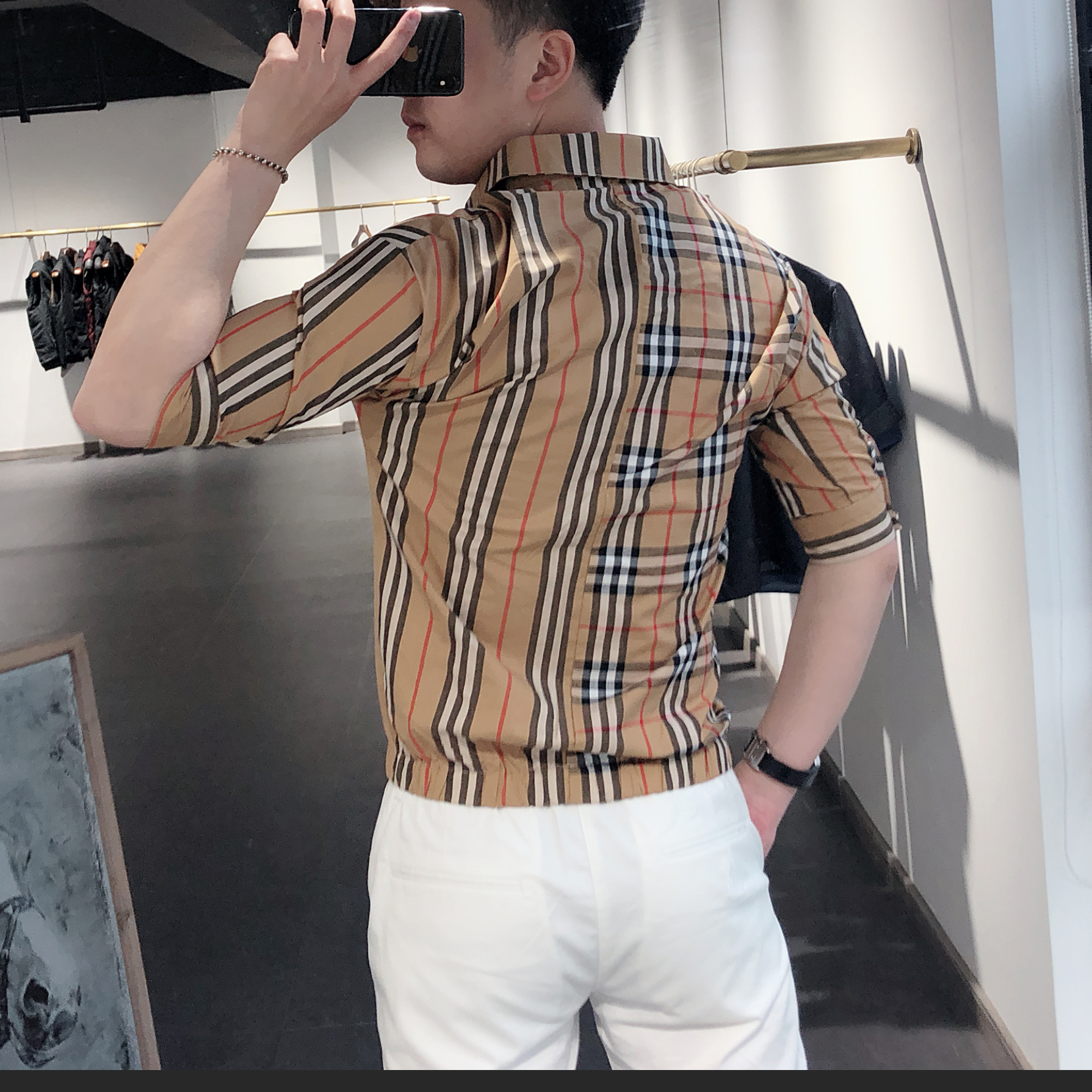 夏季新品大牌格子套头衬衫男半袖韩版潮流帅气拼接五分袖衬衣 2019 夏季新品大牌格子套头衬衫男半袖韩版潮流帅气拼接五分袖衬衣 2019