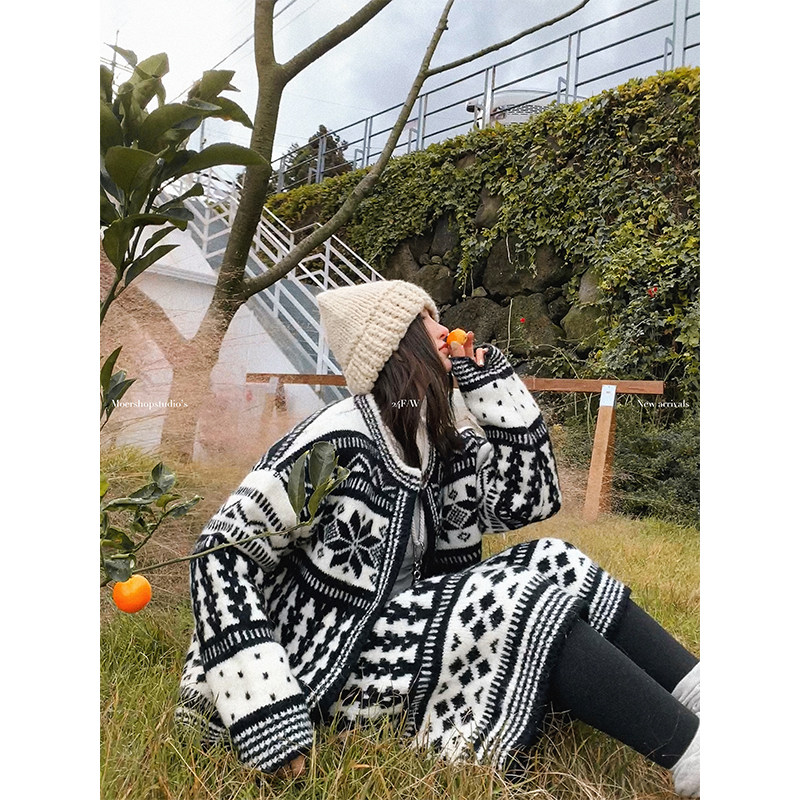 Moershop 经典雪绒花 复古费尔岛羊毛针织开衫阔腿裤秋冬毛衣套装,淘宝优惠券,粉丝福利购,淘宝优惠卷