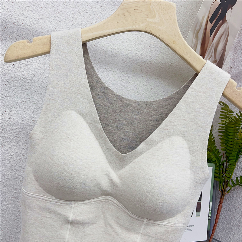 秋冬4033桑蚕丝德绒保暖内衣女士带胸垫免穿文胸御寒发热打底背心 - 图0