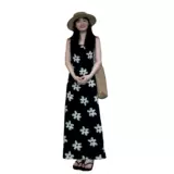 Черная летняя длинная юбка, французский стиль, эффект подтяжки, цветочный принт, подходит для подростков