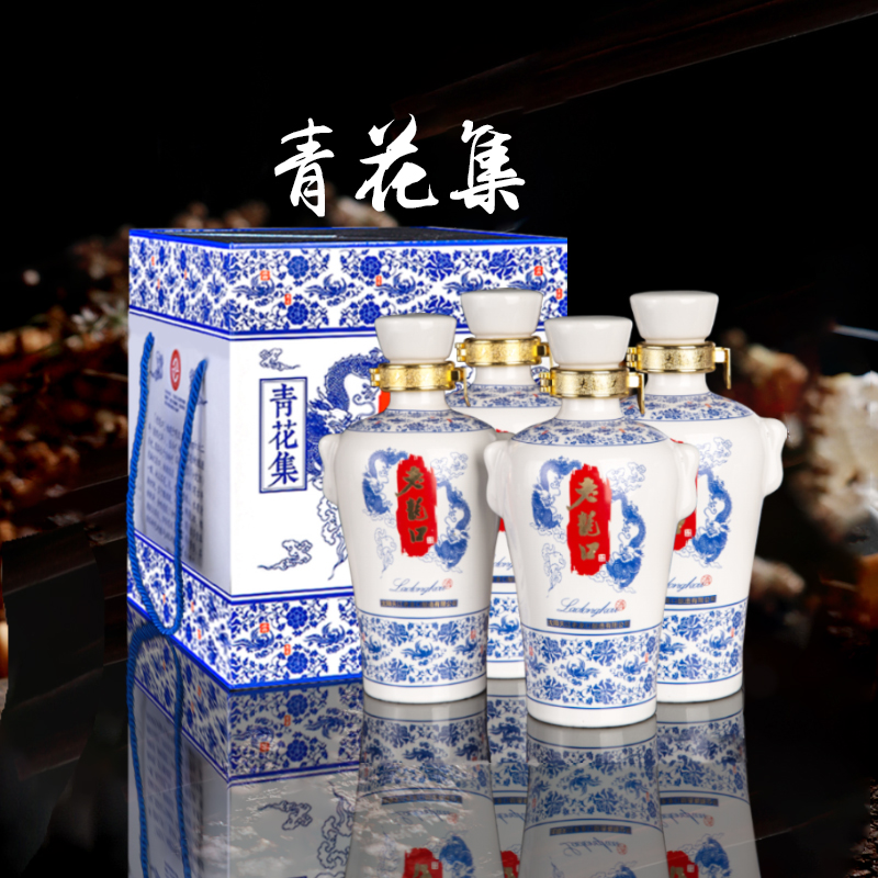 老龙口青花集52度浓香型白酒350ml*4瓶粮食酒水礼盒装送长辈年货-图1