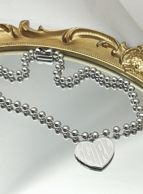 潮酷ins欧美大爱心圆珠链项链