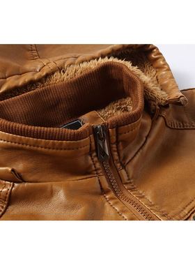 jacket Men's leather coat 皮衣青年下摆立领流行拉链休闲黄色