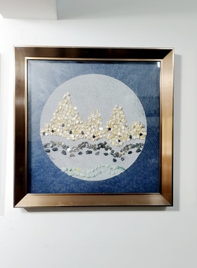 客厅三联画现代实物画立体手工天然矿石挂画轻奢大气深蓝色壁画