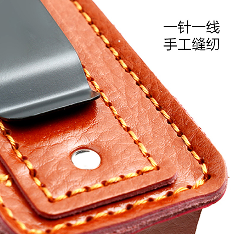 进口黄牛皮真皮老花镜折叠眼镜盒男便携可穿皮带皮夹子挂腰带皮套 - 图3