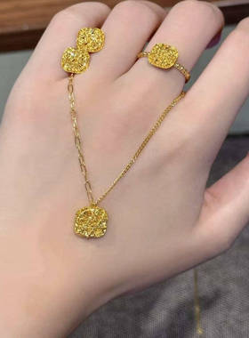 黄金包银拉丝小方糖爆闪素圈戒指