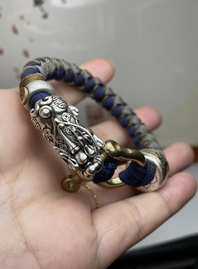 逆鳞编织手工手镯粗手绳男貔貅生肖守护神纯银保真礼物