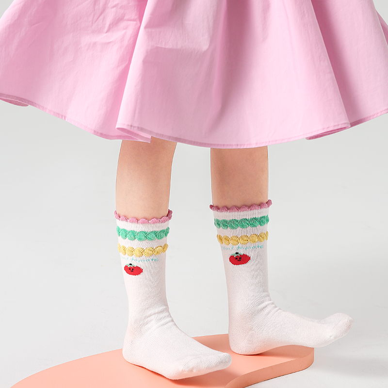 女童袜子春秋款纯棉中筒袜儿童韩版ins潮宝宝女孩春夏花边公主袜 - 图2