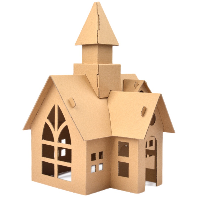儿童手工制作diy小屋纸板房子模型 创意幼儿园拼装材料纸盒玩具屋 - 图3