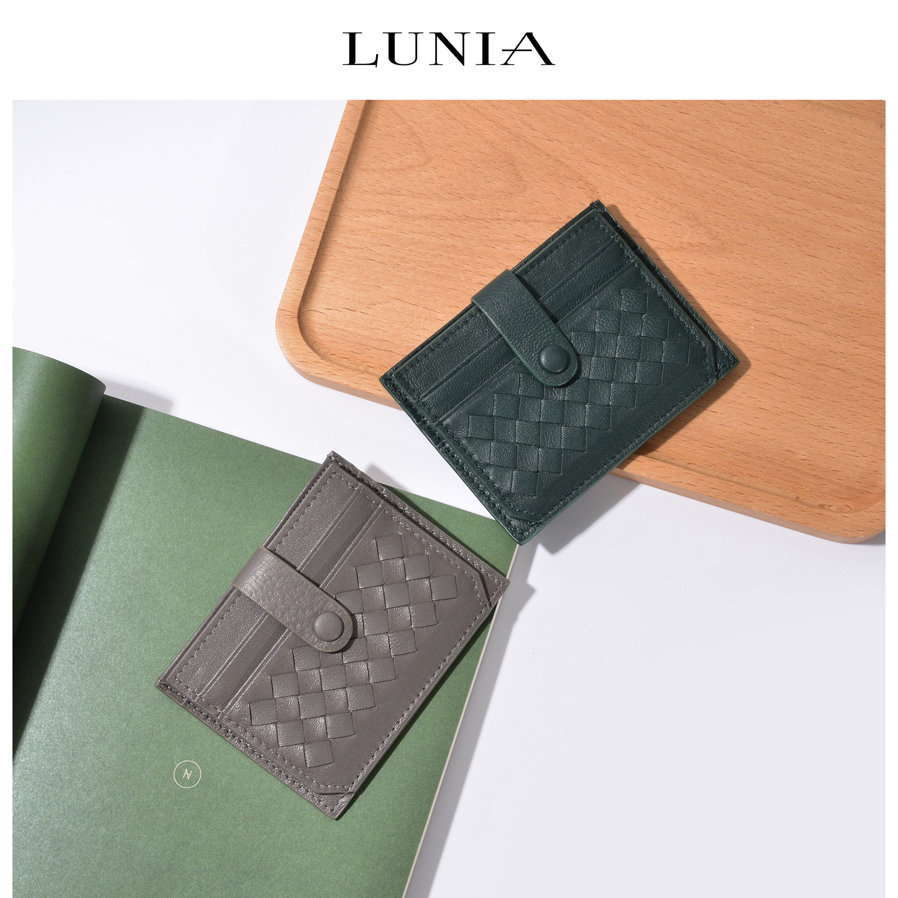 lunia真皮编织女士小羊皮男零钱包 lunia路尼亚钱包