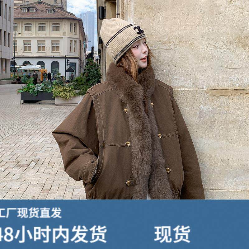 咖色真毛领羽绒服女冬季2025新款复古时尚高级感90白鸭绒加厚外套,淘宝优惠券,粉丝福利购,淘宝优惠卷