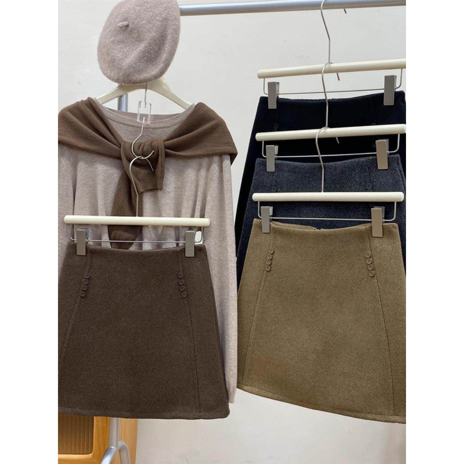 覆古小香风毛呢短裙女秋冬新款韩系气质百搭加厚包臀a字半身裙子,淘宝优惠券,粉丝福利购,淘宝优惠卷