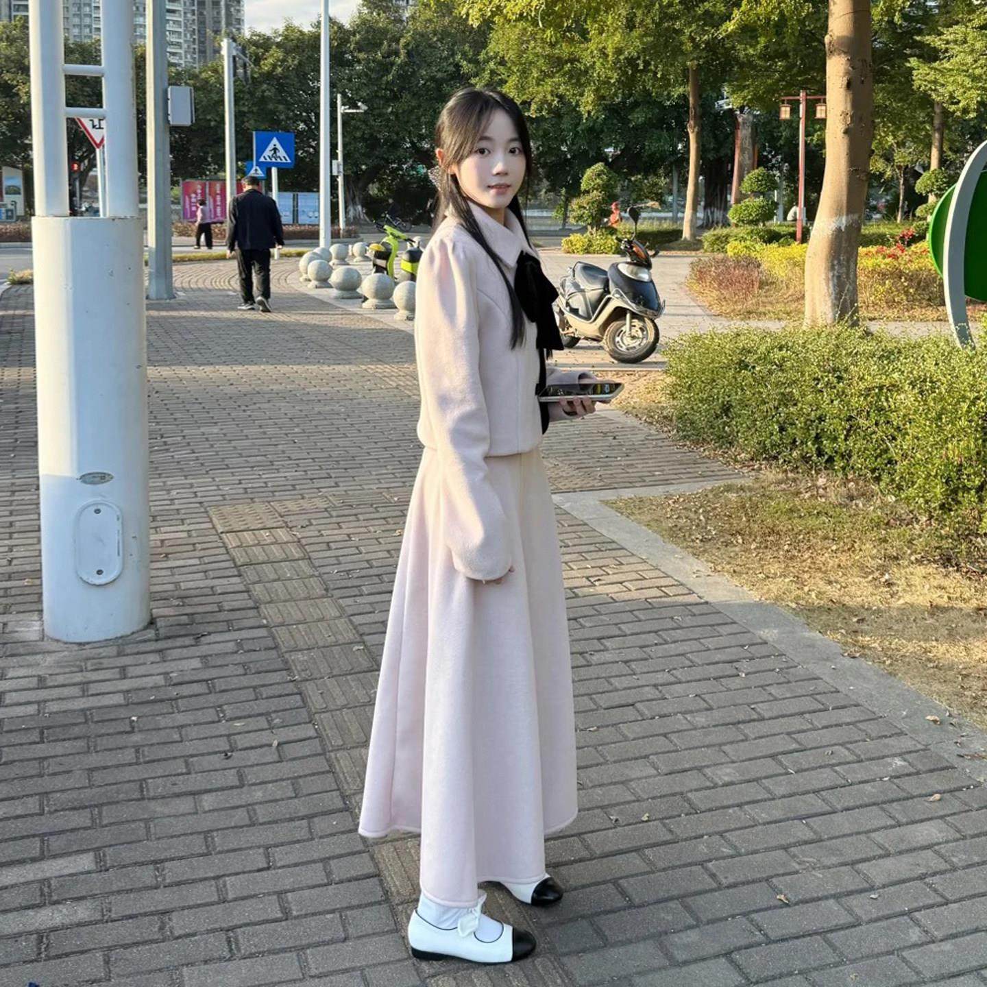 粉色小香风毛呢套装女冬季名媛千金蝴蝶结短外套高腰半身裙两件套,淘宝优惠券,粉丝福利购,淘宝优惠卷