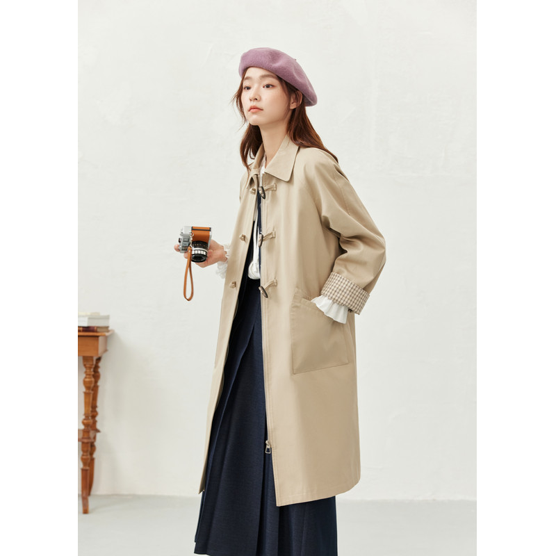 紫涵直筒中长款翻领风衣女2026春季新款复古宽松牛角扣拉链外套,淘宝优惠券,粉丝福利购,淘宝优惠卷