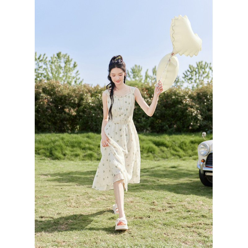 紫涵小清新碎花吊带裙女夏季新款甜美收腰连衣裙花边拼接修身长裙,淘宝优惠券,粉丝福利购,淘宝优惠卷