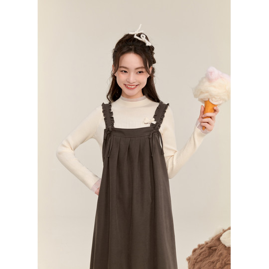 Zihan fungus wide-brimmed suspender dress for women winter new sweet loose versatile layered mid-length a-line skirt
