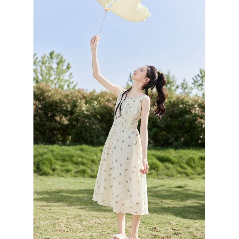 紫涵小清新碎花吊带裙女夏季新款甜美收腰连衣裙花边拼接修身长裙,淘宝优惠券,粉丝福利购,淘宝优惠卷