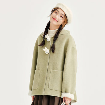 Zihan Hooded Cloak Double-sided Wool Short Woolen Coat Women's 2023 Winter New College Style Woolen Coat