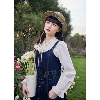 Zihan fungus collar shirt denim vest skirt multi-piece set for women 2024 spring new forest style suit fashion