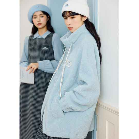 紫涵立领仿羊羔毛外套女士2025年冬季新款简约宽松摇粒绒保暖棉衣