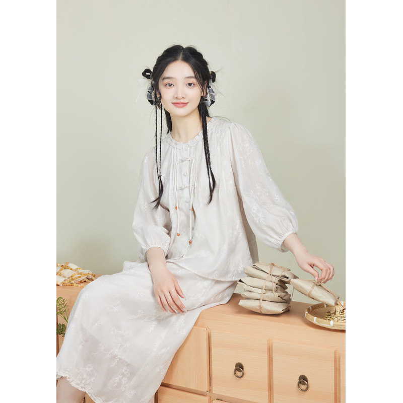 紫涵新中式圆领小衫半身裙两件套女夏季新款甜美休闲国风时尚套装,淘宝优惠券,粉丝福利购,淘宝优惠卷