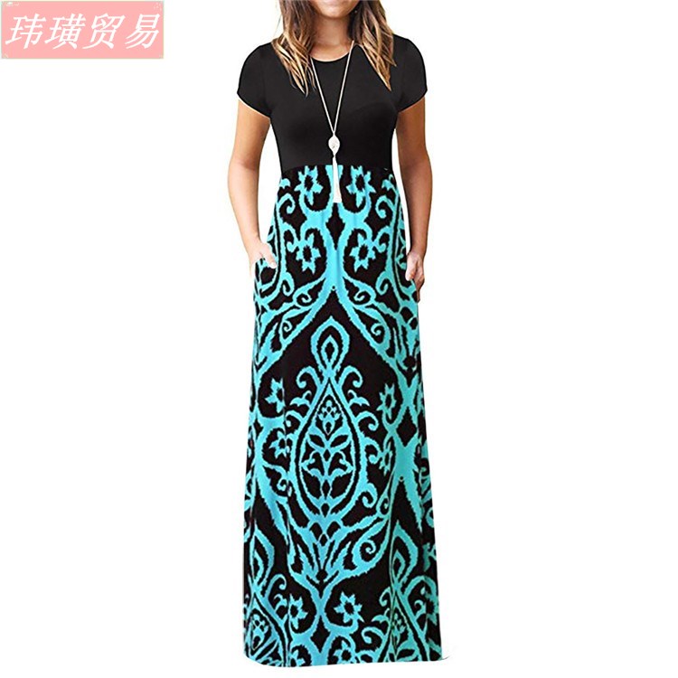 2020 Summer Printed sexy women Long dress 印花长裙连衣裙女 - 图1