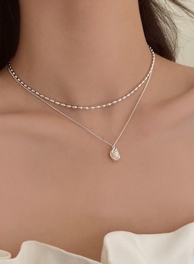 双层叠戴设计轻奢小众淡水珍珠项链女辣妹配饰时尚韩版淑女锁骨链