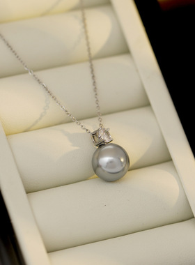 潮爆款单颗正圆灰色玻璃珠高级感项链气质时尚轻奢简约百搭毛衣链