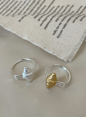 设计感金银撞色面包叉子开口戒指女小众独特个性时尚百搭指环戒子