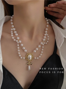 法式精至复古宫廷辣妹时尚珍珠项链女配饰百搭气质网红韩版颈链潮