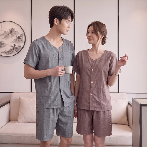 艾灸服纯棉前后开背采耳服男肩袖开衫针灸理疗服女腿侧开贡麻按摩 - 图3