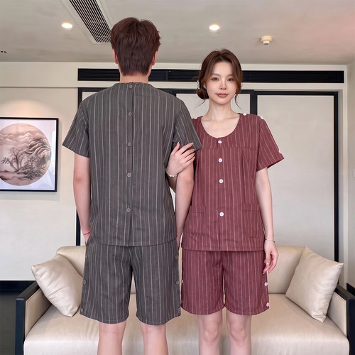 艾灸服纯棉前后开背采耳服男肩袖开衫针灸理疗服女腿侧开贡麻按摩 - 图1