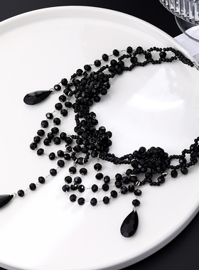 黑色串珠项链女复古轻奢