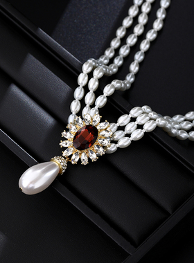法式镶钻仿珍珠项链配饰