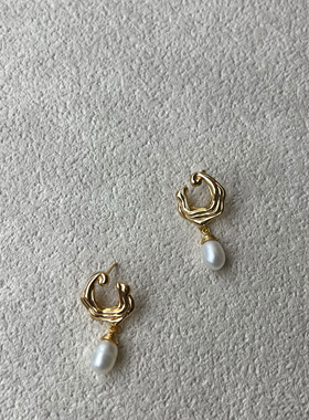 S925银镀白金淡水珍珠耳坠复古巴洛克高级气质项链RE043耳环RE006