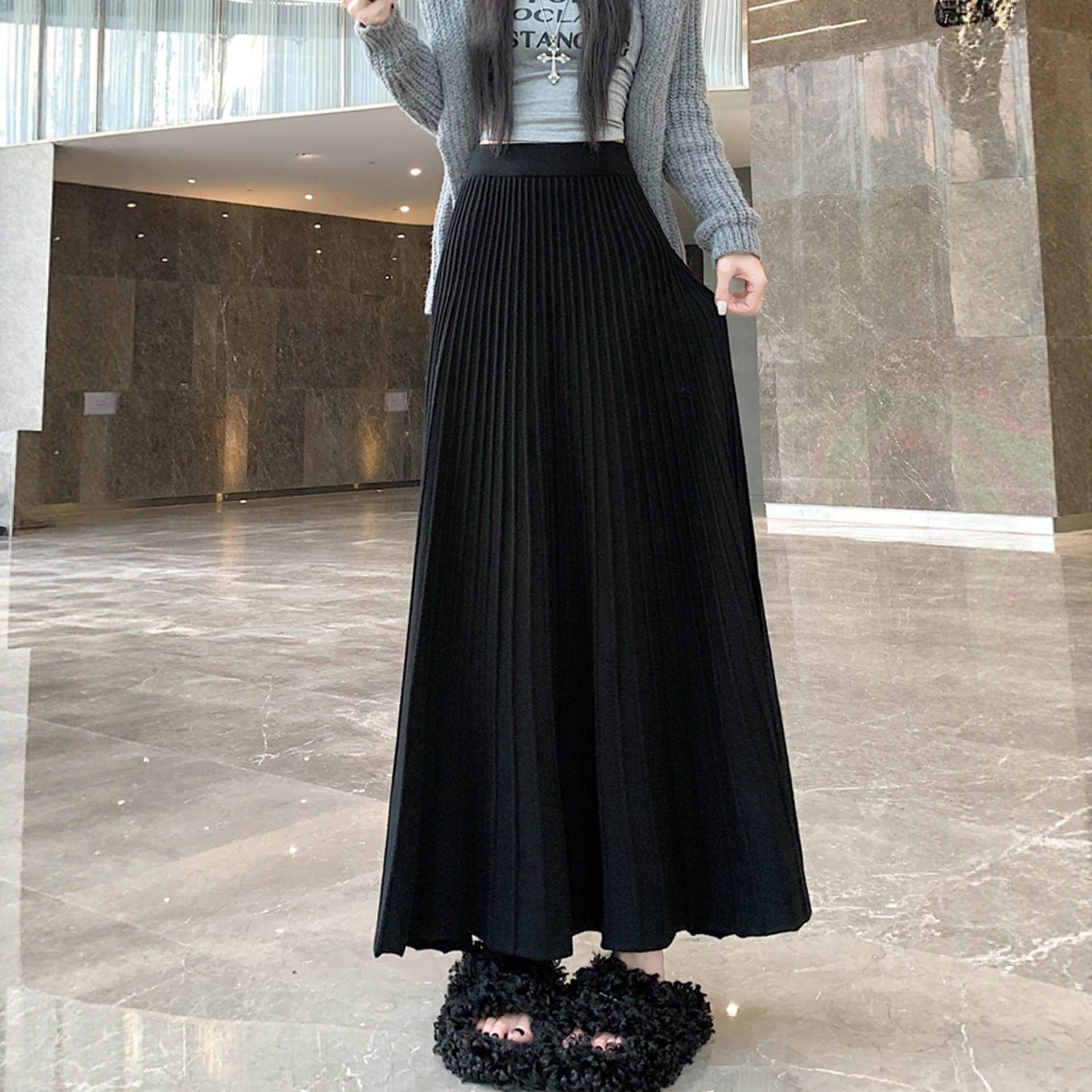 大码灰色针织半身长裙女秋冬巨好看的半裙胖mm高腰显瘦a字百褶裙,淘宝优惠券,粉丝福利购,淘宝优惠卷