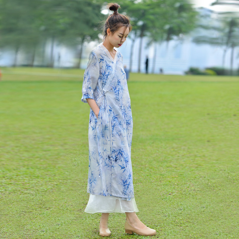 莎韵诗2022中国风显瘦v领连衣裙 莎韵诗连衣裙