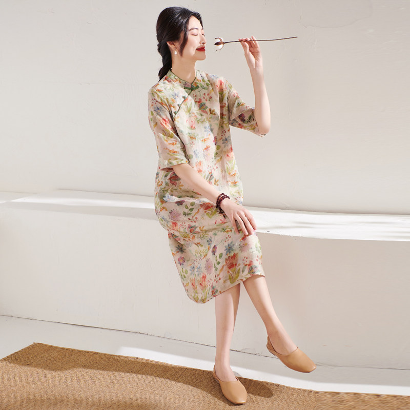 莎韵诗2022夏季新款中式立领连衣裙 莎韵诗连衣裙