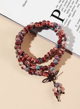 陶瓷小饰品小珠子三圈手链原创设计窑变串珠小清新成人学生女古风